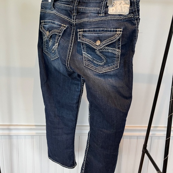 Silver Suki Flap Capris Dark Wash Distressed Denim Size 30 C004 - Picture 10 of 12